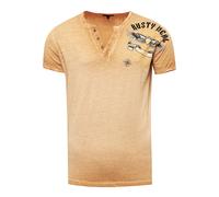T-Shirt RUSTY NEAL, Herren, Gr. L, braun (camelfarben), 100% Baumwolle, bedruckt, meliert, casual, Rundhals, Kurzarm, Shirts, mit modischer Knopfleiste (72659712-L) camelfarben