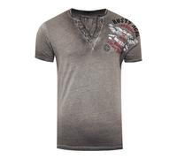 V-Neck T-Shirt Verwaschen mit Seitlichem Print XL