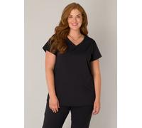 V-Shirt BASE LEVEL CURVY "Lilly", Damen, Gr. 46, schwarz, Single Jersey, Obermaterial: 75% Polyamid, 25% Elasthan, unifarben, bequem hüftbedeckend, V-Ausschnitt, Shirts, mit Stretch (94184462-46) schw