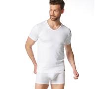 Bruno Banani Herren T-Shirt - Oberteil, Shirt, Check Line 2.0, Polyamid, V-Neck, Logo, einfarbig, weiß, S Weiß