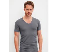 V-Shirt CALIDA "Clean Line", Damen, Gr. L (52/54), charcoal, Interlock, Obermaterial: 92% Modal (TENCEL™), 8% Elasthan, Basic hüftbedeckend, V-Ausschnitt, Shirts, V-Neck, elastisch, Interlock-Qualität