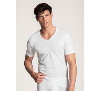 V-Shirt CALIDA "Focus", Damen, Gr. XL (56), weiß, Single Jersey, Obermaterial: 47% Lyocell (TENCEL™), 46% Baumwolle, 7% Elasthan, unifarben, Basic, Basic hüftbedeckend, V-Ausschnitt, Shirts V-Shirt, V