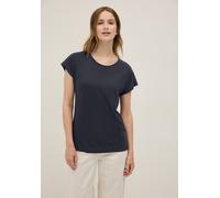 V-Shirt CECIL, Damen, Gr. S (38), blau (urban dunkelblau), Web, 50% Baumwolle, 50% Modal, unifarben, normal normal, Rundhals, abgesteppt, Shirts, im soften Baumwoll-Mix (83479213-S) urban dunkelblau