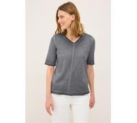 V-Shirt CECIL, Damen, Gr. XL (44), grau (volcanic grau), Web, 100% Baumwolle, unifarben, normal normal, V-Ausschnitt, Bündchen, Shirts, aus reiner Baumwolle (86843420-XL) volcanic grau