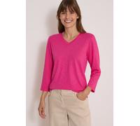 V-Shirt CECIL, Damen, Gr. XXL (46), pink (pink flash), Web, Obermaterial: 50% Baumwolle, 50% Modal, meliert, normal hüftbedeckend, V-Ausschnitt, abgesteppte Kante, Shirts, 3/4-Arm Shirt in Unifarbe mi