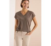 V-Shirt CECIL, Damen, Gr. XXL (46), urban taupe, Web, 50% Baumwolle, 50% Modal, unifarben, comfort fit normal, V-Ausschnitt, Bündchen, Shirts, Jersey (98007148-XXL) urban taupe