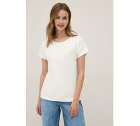V-Shirt CECIL, Damen, Gr. XXL (46), weiß (vanilleweiß), Web, 50% Baumwolle, 50% Modal, unifarben, normal normal, Rundhals, abgesteppt, Shirts, im soften Baumwoll-Mix (47562404-XXL) vanilleweiß