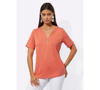 V-Shirt CREATION L "Shirt", Damen, Gr. 36, orange (papaya), 95% Viskose, 5% Elasthan, unifarben, V-Ausschnitt, Shirts (22325913-36) papaya