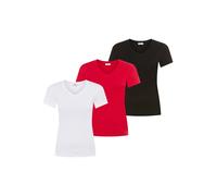 V-Shirt FLASHLIGHTS, Damen, Gr. 48/50, rot, schwarz, weiß, Rippware, Obermaterial: 100% Baumwolle, unifarben, Basic, Basic hüftlang, V-Ausschnitt, abgesteppt, Shirts, Sparset, Rippqualität, figurbeton