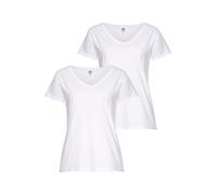 V-Shirt FRUIT OF THE LOOM "Lady-Fit Valueweight V-Neck", Damen, Gr. L (40), weiß, Single Jersey, Obermaterial: 100% Baumwolle, unifarben, Basic, eng hüftlang, V-Ausschnitt, eingesetzt abgesteppte Kant