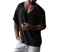 V-Shirt Herren T Shirt Oversized Tshirt Tee Männer Shirts Kurzarm Sommer Kurzarmshirt Baumwolle Sportshirt Vintage Casual Tops Cotton Tee Streetwear Schwarz XXL