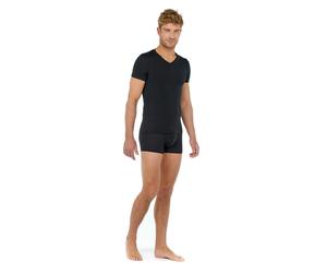 V-Shirt HOM "Tencel soft", Herren, Gr. XXL, schwarz, Single Jersey, Obermaterial: 97% Lyocell, 3% Elasthan, figurbetont hüftbedeckend, V-Ausschnitt, Shirts, Kurzarm, weich, elastisch, Topseller (73290