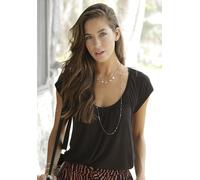 V-Shirt LASCANA Gr. 32/34, schwarz, Damen, Obermaterial: 100% Viskose, Shirts, mit breitem Gummizugbund, T-Shirt mit V-Ausschnitt, Basic (398654-32) schwarz