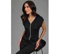 V-Shirt LAURA SCOTT, Damen, Gr. 32/34, schwarz, weiß, Jersey, Obermaterial: 95% Viskose, 5% Elasthan. Einsatz: 100% Polyester, unifarben mit Farbeinsatz, Basic hüftlang, V-Ausschnitt, angeschnitten, S