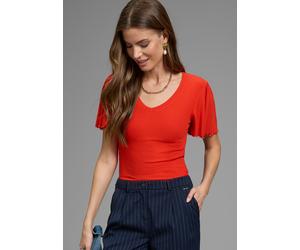V-Shirt LAURA SCOTT, Damen, Gr. 40/42, rot, Single Jersey, Obermaterial: 95% Viskose, 5% Elasthan, unifarben, sehr figurbetont hüftlang, V-Ausschnitt, Flügelärmel, Shirts, mit Flügelärmeln, sehr figur