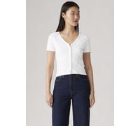 V-Shirt LEVI'S, Damen, Gr. L (40), weiß (weiß,), Feinripp, Obermaterial: 97% Baumwolle, 3% Elasthan, unifarben, gerade taillenbedeckt, V-Ausschnitt, Shirts, mit Knopfleiste (63377519-L) weiß,