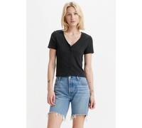 V-Shirt LEVI'S, Damen, Gr. S (36), schwarz (caviar), Feinripp, Obermaterial: 97% Baumwolle, 3% Elasthan, unifarben, gerade taillenbedeckt, V-Ausschnitt, Shirts, mit Knopfleiste (57110437-S) caviar