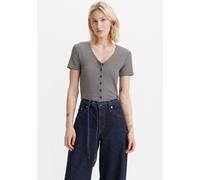 V-Shirt LEVI'S, Damen, Gr. XS (34), vanilla stripe cavia, Feinripp, Obermaterial: 97% Baumwolle, 3% Elasthan, unifarben, gerade taillenbedeckt, V-Ausschnitt, Shirts, mit Knopfleiste (62583035-XS) vani