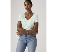 V-Shirt LEVI'S "Perfect Tee", Damen, Gr. M (38), grün (pale blau cotton), Jersey, Obermaterial: 100% Baumwolle, Basic, figurbetont hüftlang, V-Ausschnitt, abgesteppte Kante, Shirts, mit kleinem Batwin