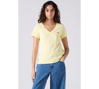 V-Shirt LEVI'S "Perfect Tee", Damen, Gr. S (36), gelb (french vanilla), Jersey, Obermaterial: 100% Baumwolle, Basic, figurbetont hüftlang, V-Ausschnitt, abgesteppte Kante, Shirts, mit kleinem Batwing-