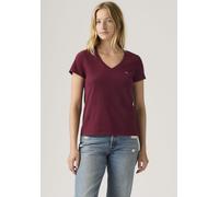 V-Shirt LEVI'S "Perfect Tee", Damen, Gr. XS (34), tawny port cotton, Jersey, Obermaterial: 100% Baumwolle, Basic, figurbetont hüftlang, V-Ausschnitt, abgesteppte Kante, Shirts, mit kleinem Batwing- Lo