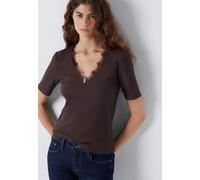 V-Shirt MAVI "FASHION JERSEY", Damen, Gr. L, coffee bean, 95% Baumwolle, 5% Elastan, unifarben, figurbetont normal, V-Ausschnitt, Shirts, Spitzen Top (93866730-L) coffee bean