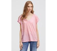 V-Shirt MILANO ITALY, Damen, Gr. L, flamingo, Single Jersey, Material: 100% Baumwolle, gestreift, regular fit normal, V-Ausschnitt, angeschnitten, Shirts, aus Baumwolle (44299804-L) flamingo