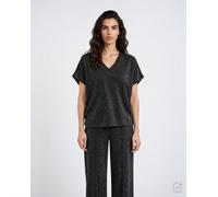 V-Shirt MILANO ITALY, Damen, Gr. L, schwarz, Single Jersey, Material: 85% Polyamid, 15% Polyester, unifarben, oversize normal, V-Ausschnitt, angeschnitten gerader Abschluss, Shirts, mit überschnittene