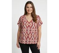 ONLY CARMAKOMA - CARBELLY MIKASI SS V-NECK TOP AOP Brick Red - Gr. - 48