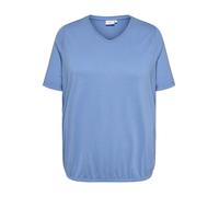 V-Shirt ONLY CARMAKOMA "CARCORAL S/S V-NECK TEE JRS", Damen, Gr. S, cornflower blau, Jersey, Obermaterial: 65% Polyester, 35% Viskose, unifarben, regular fit normal, V-Ausschnitt, Shirts (93059949-S)