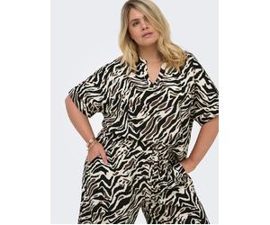 V-Shirt ONLY CARMAKOMA "CARELITE S/S V-NECK FOLD-UP TOP AOP", Damen, Gr. 46, schwarz aop:graphic animal, Web, Obermaterial: 100% Viskose, bedruckt, regular fit normal, V-Ausschnitt, Shirts (25388025-4