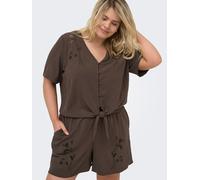 V-Shirt ONLY CARMAKOMA "CAREVALOU METTA 2/4 KNOT SHIRT WVN", Damen, Gr. 42, braun (chocolate martini), Jersey, Obermaterial: 100% Polyester, unifarben, regular fit normal, V-Ausschnitt, Shirts (984561