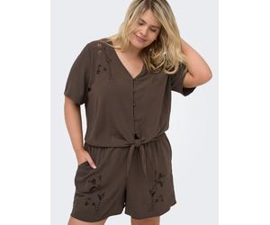 V-Shirt ONLY CARMAKOMA "CAREVALOU METTA 2/4 KNOT SHIRT WVN", Damen, Gr. 42, braun (chocolate martini), Jersey, Obermaterial: 100% Polyester, unifarben, regular fit normal, V-Ausschnitt, Shirts (984561
