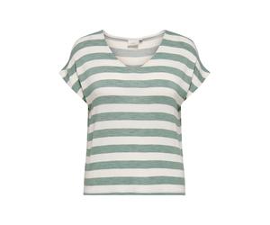V-Shirt ONLY CARMAKOMA "CARLIRA LIFE S/S V-NECK TOP JRS NOOS", Damen, Gr. XL, grün (chinois grün stripes:cloud dancer), Jersey, Obermaterial: 95% Viskose, 5% Elasthan, gestreift, regular fit normal, V
