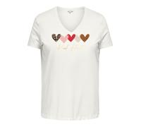 V-Shirt ONLY CARMAKOMA "CARMAEBELL LIFE S/S V-NECK REG TEE JRS", Damen, Gr. L, weiß (cloud dancer print:new love), Jersey, Obermaterial: 100% Baumwolle, bedruckt, regular fit normal, V-Ausschnitt, Shi