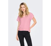 V-Shirt ONLY "ONLFREE LIFE S/S V-NECK LACE TOP JRS", Damen, Gr. L, romance rose detail:skye lace, Jersey, Obermaterial: 70% Modal, 30% Polyester, unifarben, loose fit normal, V-Ausschnitt, Shirts, Mat