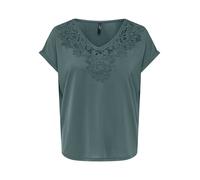 V-Shirt ONLY "ONLFREE S/S CROCHET TOP CS JRS", Damen, Gr. M, balsam grün, Jersey, Obermaterial: 70% Modal, 30% Polyester, unifarben, regular fit normal, V-Ausschnitt, Shirts, Materialmix, regular fit 