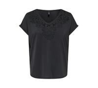 V-Shirt ONLY "ONLFREE S/S CROCHET TOP CS JRS", Damen, Gr. S, schwarz, Jersey, Obermaterial: 70% Modal, 30% Polyester, unifarben, regular fit normal, V-Ausschnitt, Shirts, Materialmix, regular fit (221