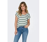 V-Shirt ONLY "ONLLIRA LIFE S/S V-NECK TOP JRS NOOS", Damen, Gr. L, grün (chinois grün stripes:cloud dancer), Jersey, Obermaterial: 95% Viskose, 5% Elasthan, gestreift, regular fit normal, V-Ausschnitt
