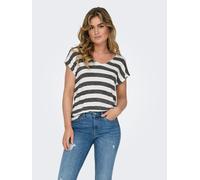 V-Shirt ONLY "ONLLIRA LIFE S/S V-NECK TOP JRS NOOS", Damen, Gr. S, schwarz stripes:cloud dancer, Jersey, Obermaterial: 95% Viskose, 5% Elasthan, gestreift, regular fit normal, V-Ausschnitt, Shirts (88