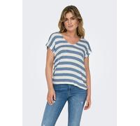 V-Shirt ONLY "ONLLIRA LIFE S/S V-NECK TOP JRS NOOS", Damen, Gr. XS (34), weiß (infinity stripes:cloud dancer), Jersey, Obermaterial: 95% Viskose, 5% Elasthan, gestreift, regular fit normal, V-Ausschni