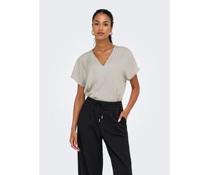 V-Shirt ONLY "ONLLUCY LIFE SS V-NECK TOP WVN", Damen, Gr. M, grau (dove), Web, Obermaterial: 100% Polyester, unifarben, regular fit, V-Ausschnitt, Shirts (44091156-M) dove