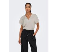 V-Shirt ONLY "ONLLUCY LIFE SS V-NECK TOP WVN", Damen, Gr. S, grau (dove), Web, Obermaterial: 100% Polyester, unifarben, regular fit, V-Ausschnitt, Shirts (44091156-S) dove