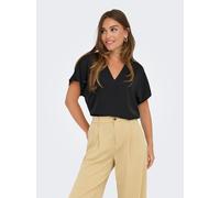 V-Shirt ONLY "ONLLUCY LIFE SS V-NECK TOP WVN", Damen, Gr. S, schwarz, Web, Obermaterial: 100% Polyester, unifarben, regular fit, V-Ausschnitt, Shirts (70127301-S) schwarz