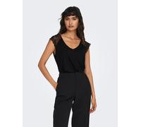 V-Shirt ONLY "ONLPETRA S/S LACE MIX TOP CS JRS", Damen, Gr. M, schwarz, Single Jersey, Obermaterial: 95% Viskose, 5% Elasthan, unifarben, slim fit normal, V-Ausschnitt, Shirts (57215068-M) schwarz