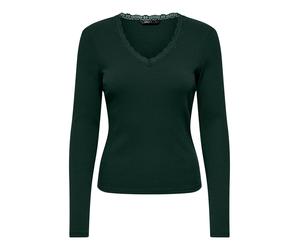 V-Shirt ONLY "ONLSARA SHARAI L/S V-NECK TOP JRS", Damen, Gr. M, grün (scarab), Jersey, Obermaterial: 94% Baumwolle, 6% Elasthan, unifarben, slim fit normal, V-Ausschnitt, Shirts, Baumwollmischung, sli