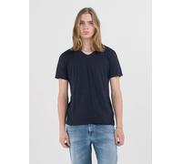 Replay Herren T-Shirt M3591A.000.2660 Kurzarm V-Ausschnitt Slim Fit Baumwolle Blau M