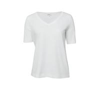 V-Shirt S.OLIVER CURVE, Damen, Gr. 46, weiß, Jersey, Obermaterial: 100% Baumwolle, unifarben, normal hüftbedeckend, V-Ausschnitt, abgesteppte Kante, Shirts, Sommershirt aus reiner Baumwolle/Große Größ