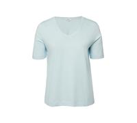 V-Shirt S.OLIVER CURVE, Damen, Gr. 52, blau, Jersey, Obermaterial: 100% Baumwolle, unifarben, normal hüftbedeckend, V-Ausschnitt, abgesteppte Kante, Shirts, Sommershirt aus reiner Baumwolle/Große Größ