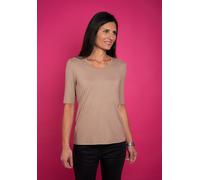 V-Shirt SEIDEL MODEN, Damen, Gr. 34, beige (sand, walnuss,84), Jersey, Obermaterial: 95% Viskose, 5% Elasthan, figurumspielend hüftlang, V-Ausschnitt, eingesetzt abgesteppt, Shirts, mit Halbarm aus so